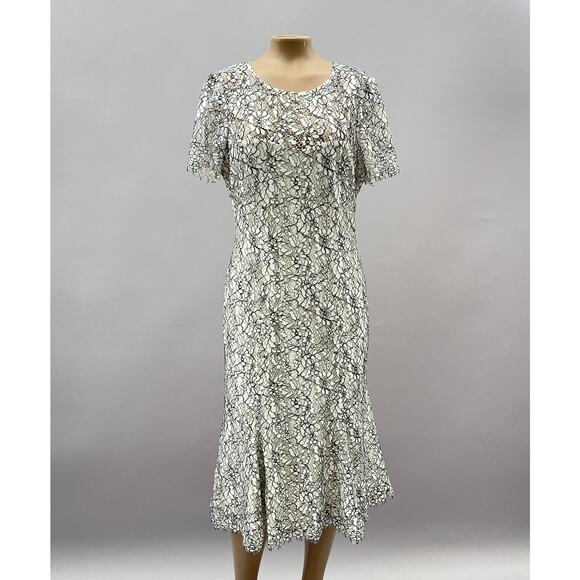 Eliza J Dress Women 6 White Black Lace Midi Flare Sheath Cocktail Party - Picture 1 of 10